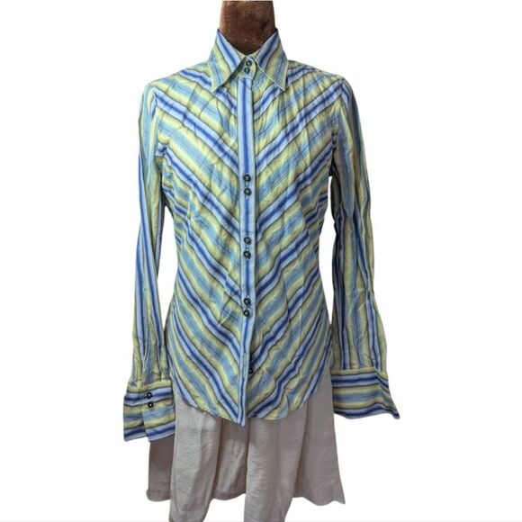 Tommy Hilfiger Nwot Vibrant Diagonally Striped Fitted Button-Up Shirt Size S - Picture 2 of 12